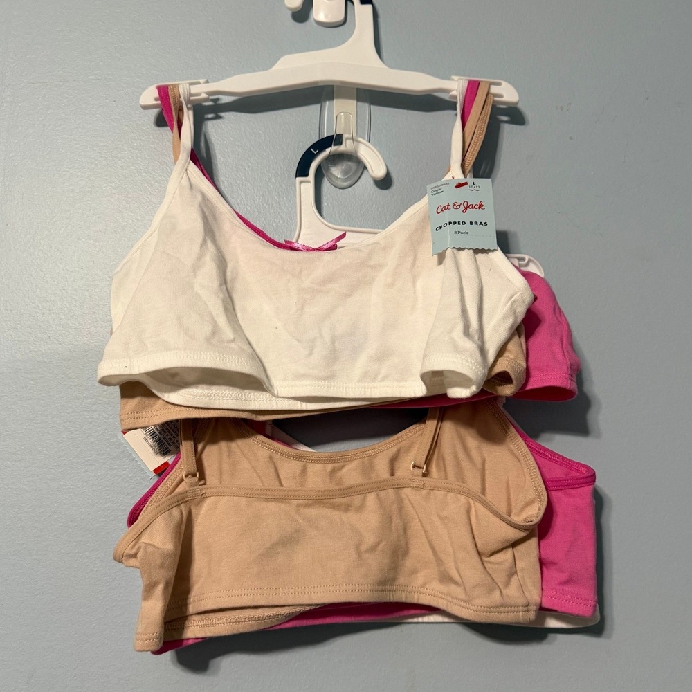 Cat & Jack Girls 2 sets of 3-Pack Cropped Bras Size L 10/12 Pink White Tan 2559
